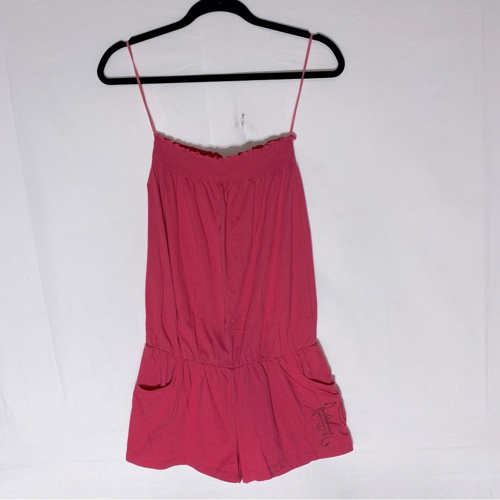 Vintage Y2K Fox Racing Pink Strapless Short Shorts Romper S